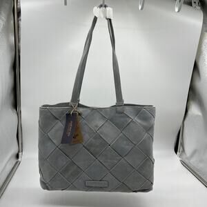 American Leather Co. Women Handbags Mercer Suede Woven Tote Cool Grey